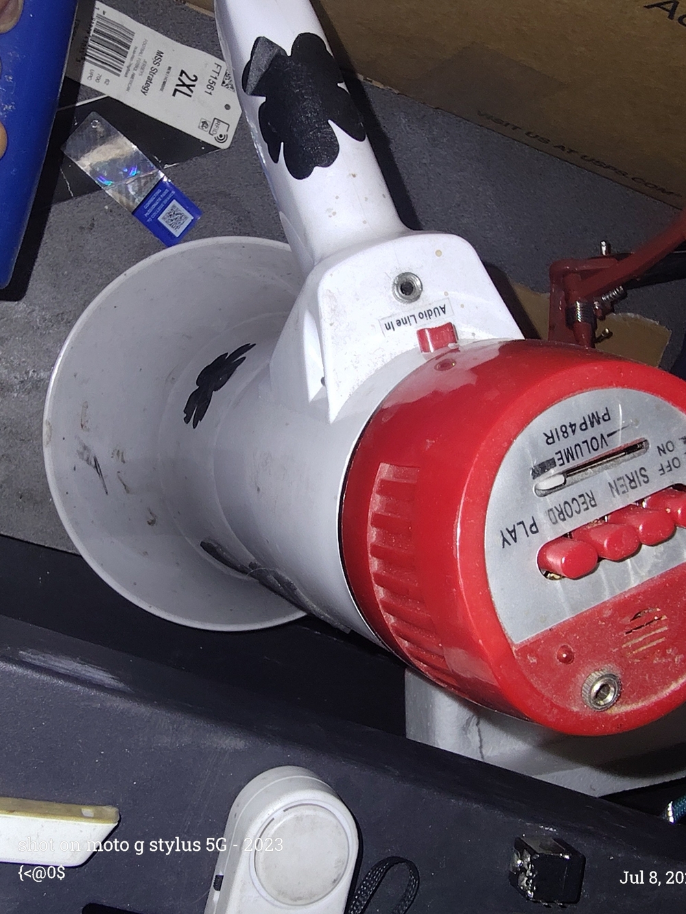 White and Red Portable Megaphone with Recording Function